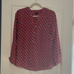 Talbots Petite Red and Blue Patterned Blouse